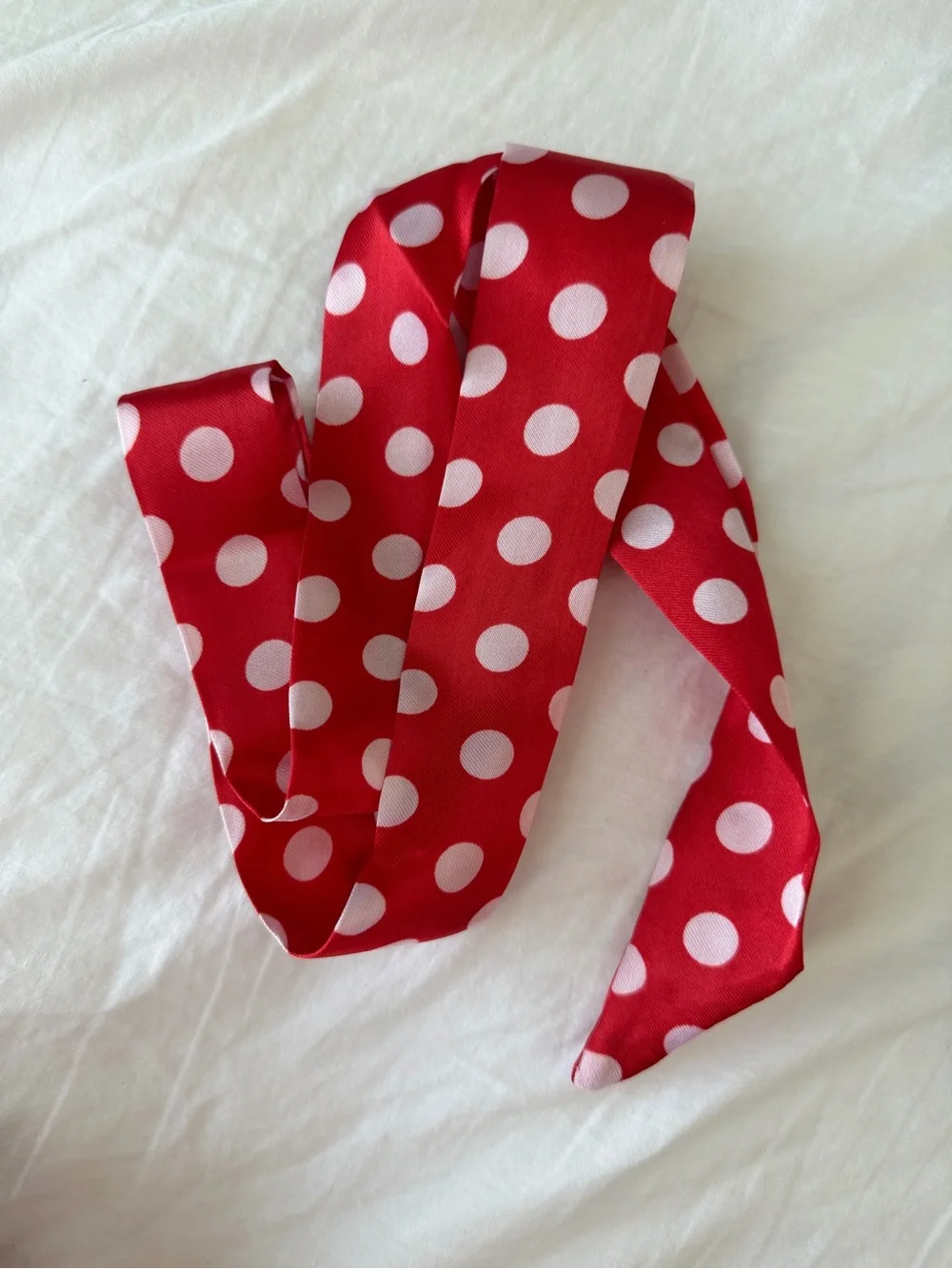 Red Polka Dot Satin Hair Scarf for Bag 💼